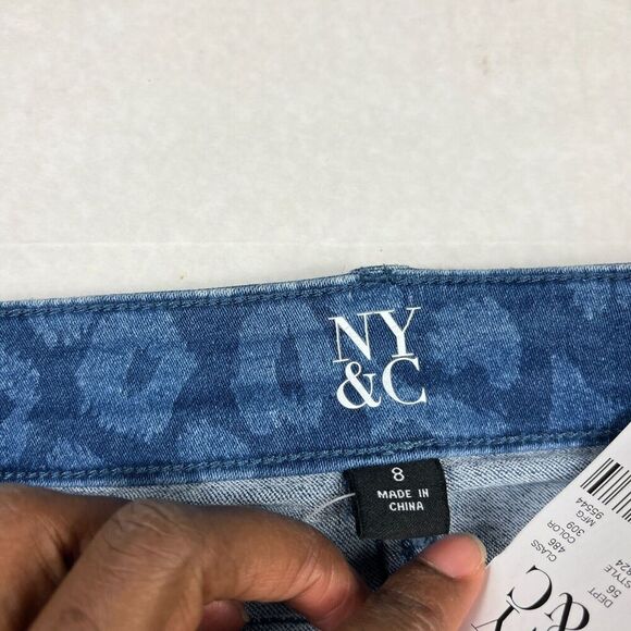 New York & Company Stretch Denim Pencil Skirt Blue Cheetah Print Slim Fit Size 8 - Picture 4 of 10